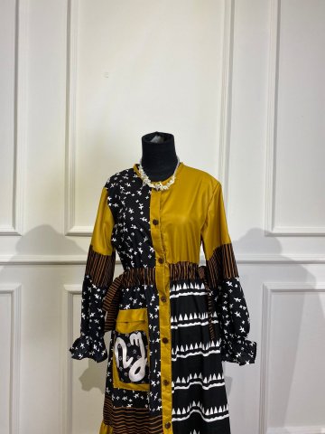 HARAMAIN BATIK DRESS MUSTARD 02 (TANPA ZIPPER )