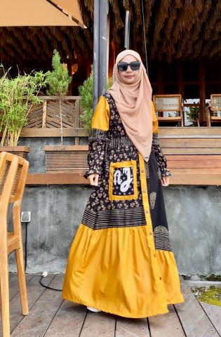 HARAMAIN BATIK DRESS MUSTARD (TANPA ZIPPER )
